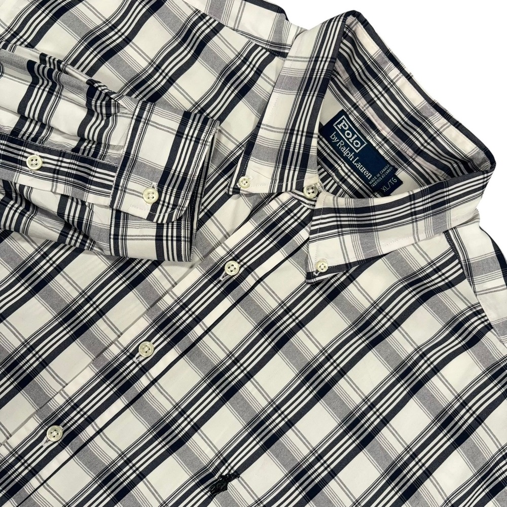 Vintage Polo Ralph Lauren Button Down Shirt Mens XL Black White Plaid Pony Y2K